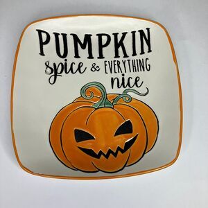 Halloween Jack O Lantern PUMPKIN SPICE & EVERYTHING NICE Plate Stoneware Square